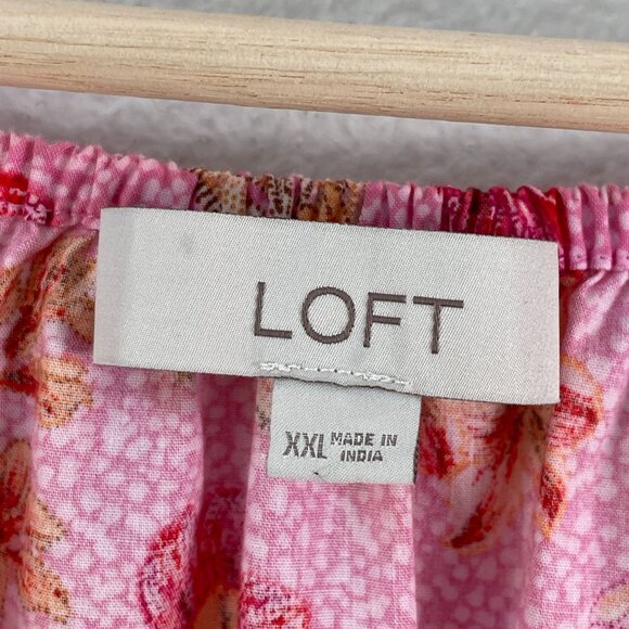 LOFT Womens Plus XXL Floral Pink Lily Gathered Waist V Neck Blouse Shirt Top - Picture 6 of 14